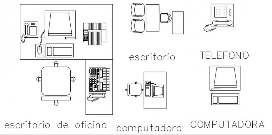 Creative office furniture blocks 2d drawing details dwg file