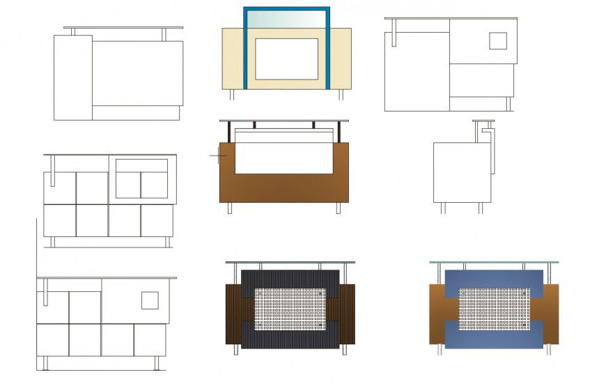 Creative office table elevation blocks cad drawing details dwg file
