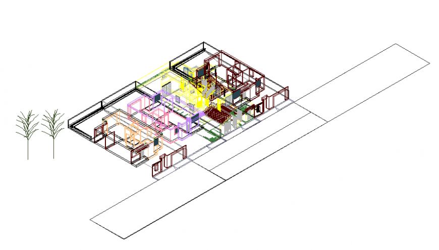 Creative one family house bungalow top view 3d design cad drawing details dwg file
