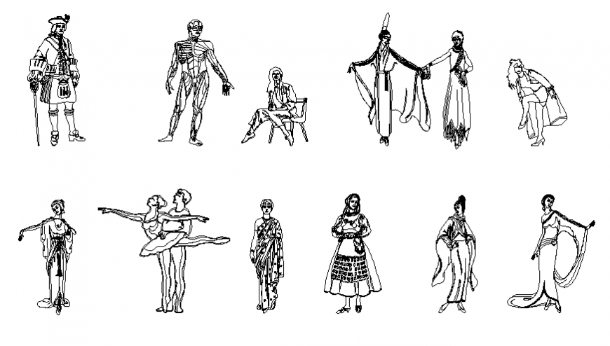 Creative people blocks act in national fancy dresses dwg file