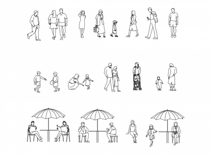 Creative people blocks with family activities cad drawing details dwg file