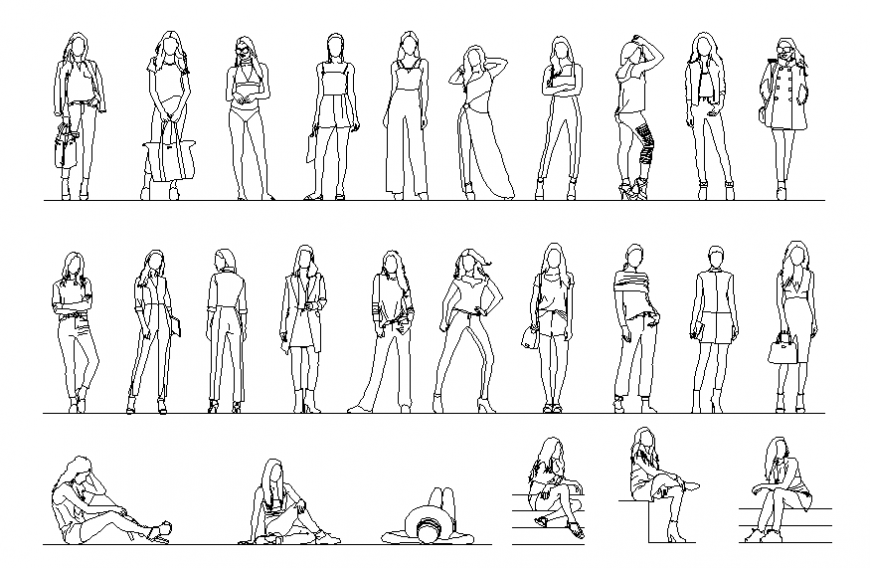 Creative people girls act set blocks cad drawing details dwg file