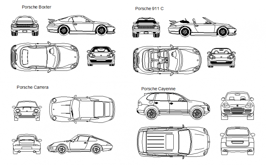 Creative Porsche cars blocks cad drawing details dwg file