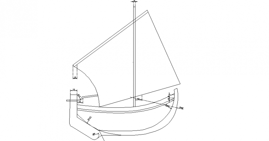 Creative sail boat side elevation cad block details dwg file