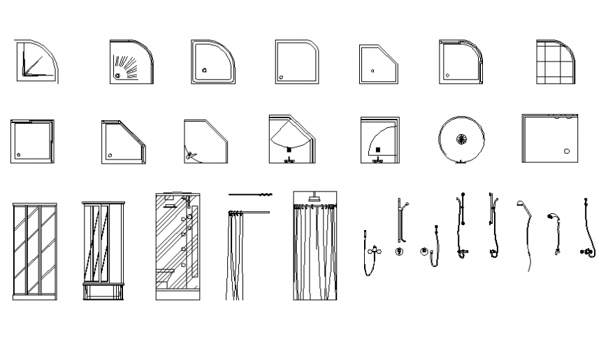 Creative showers and sanitary blocks cad drawing details dwg file