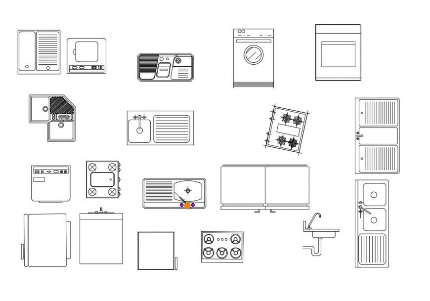 Creative sink and kitchen blocks cad drawing details dwg file