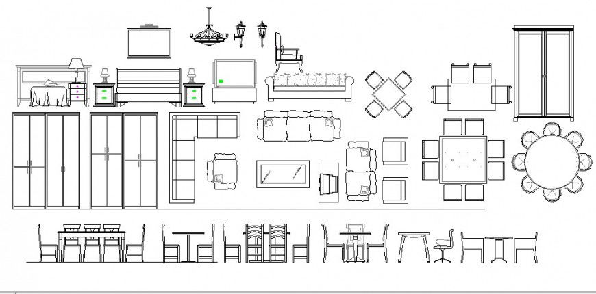 Creative sofa sets, dining tables, cupboards etc hotel furniture blocks cad drawing details dwg file