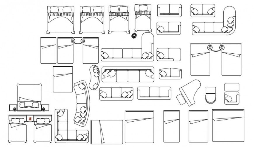 Creative sofa sets and double beds for hotel furniture blocks details dwg file