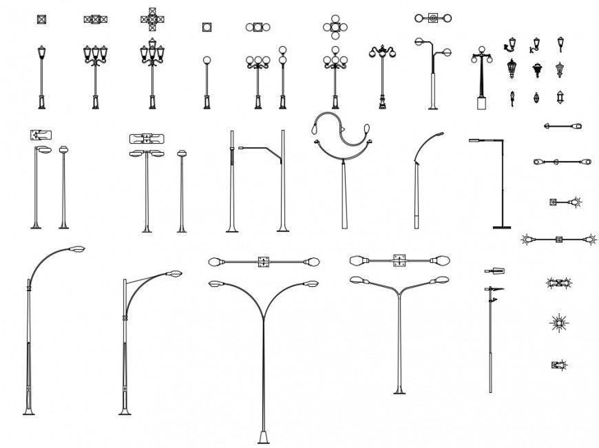 Creative street light elevation blocks details dwg file