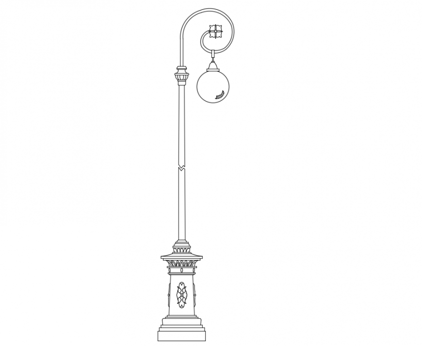 Creative street light pole side view elevation cad block design dwg file