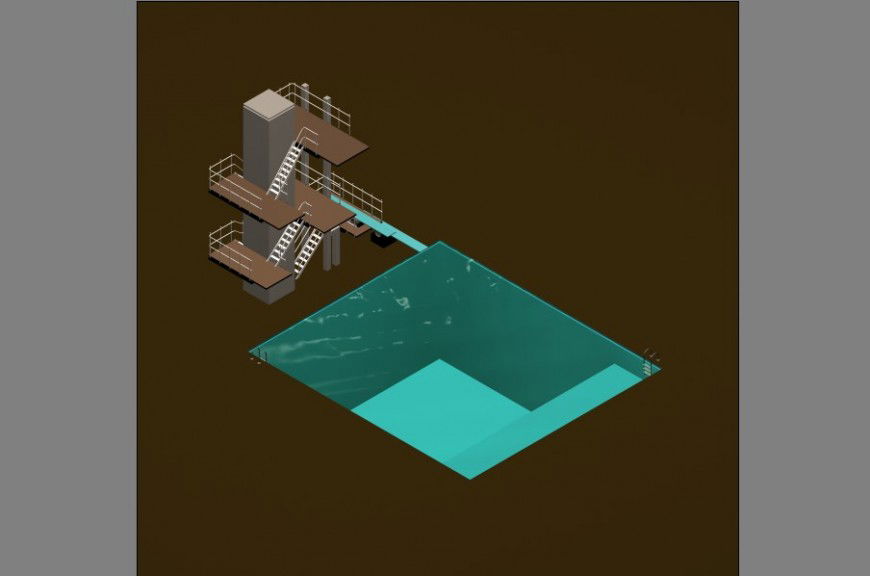Creative swimming pool and diving board 3d model cad drawing details max file