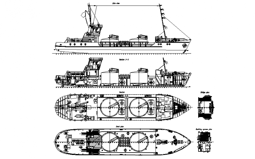 Creative tanker ship all sided section cad drawing details dwg file