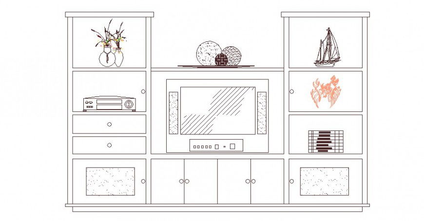 Creative Television cabinet front elevation cad drawing details dwg file