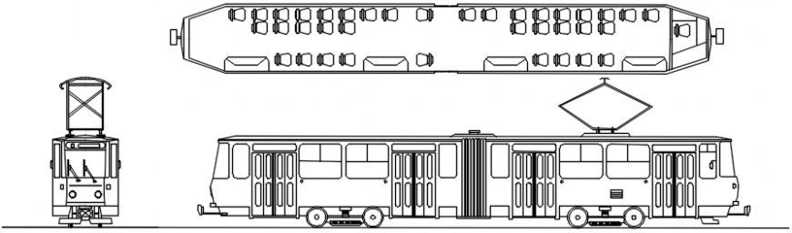 Creative train all sided section cad drawing details dwg file