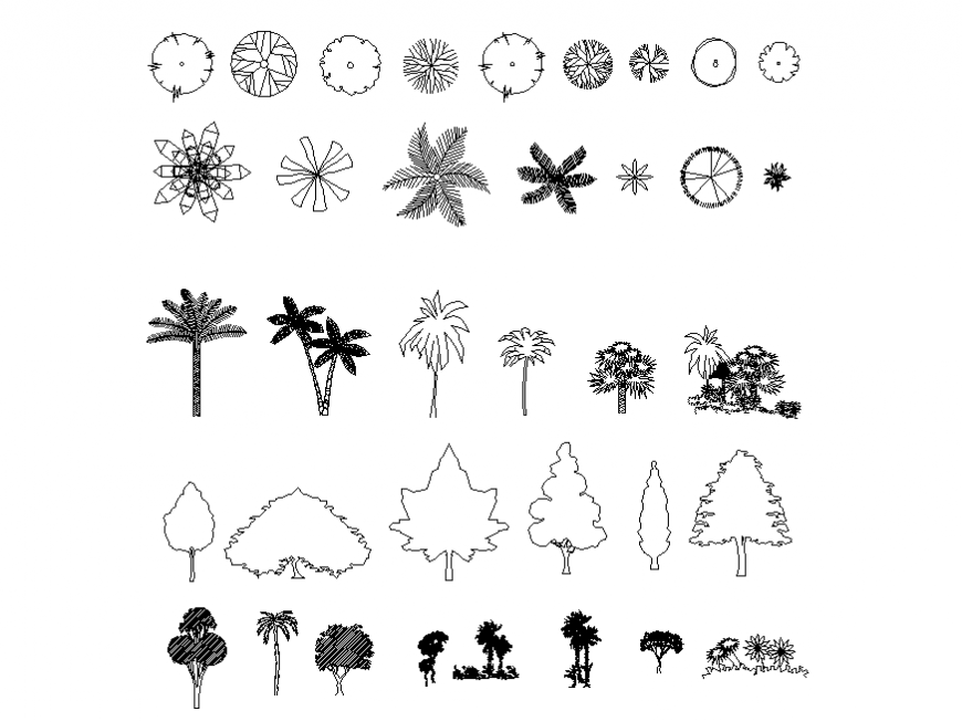 Creative tree and plants elevation blocks cad drawing details dwg file