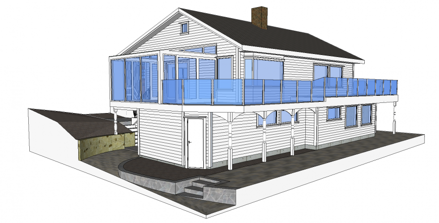 Creative two-story one family 3d house model cad drawing details skp file