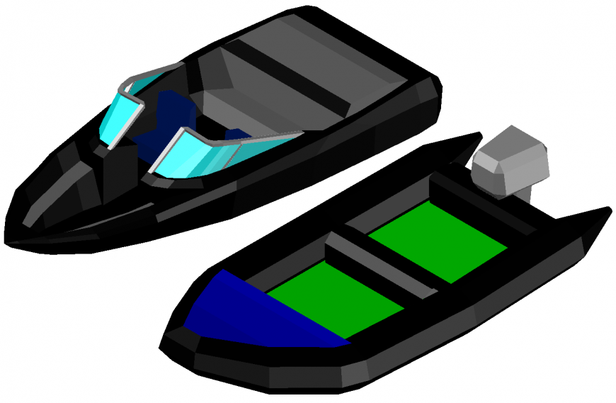 Creative two speed boat 3d elevation blocks cad drawing details dwg file