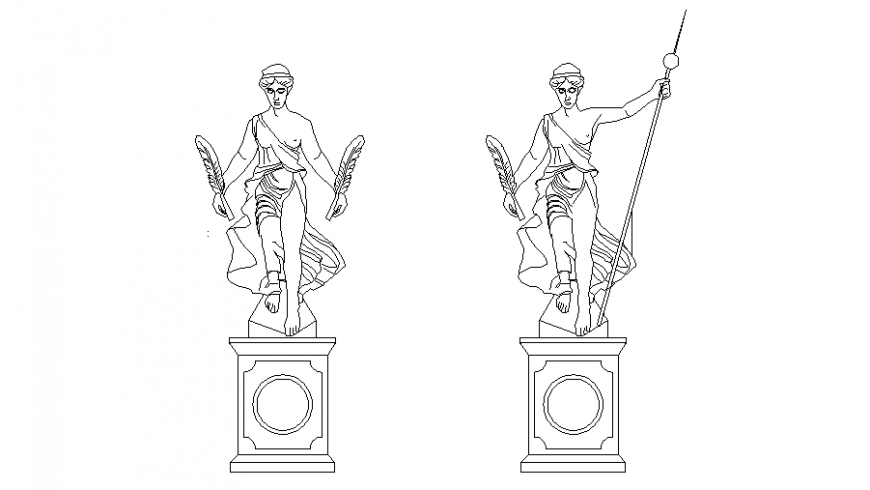 Creative two women sculpture elevations cad drawing details dwg file