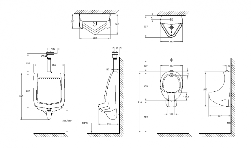 Creative urinal blocks section cad details dwg file