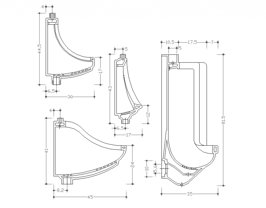 Creative urinals block sections cad drawing details dwg file