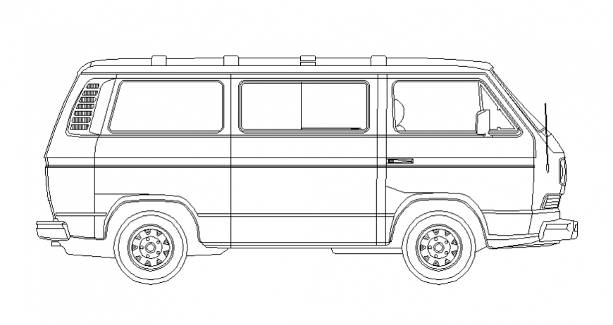 Creative van side elevation block cad drawing details dwg file