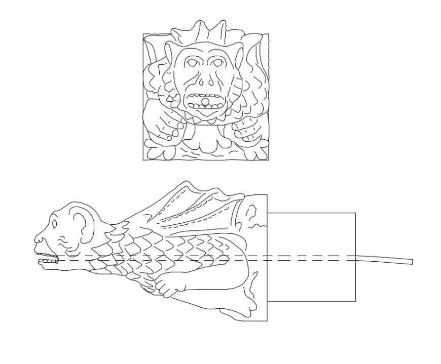 Creative wall fountain top and side view cad block design dwg file