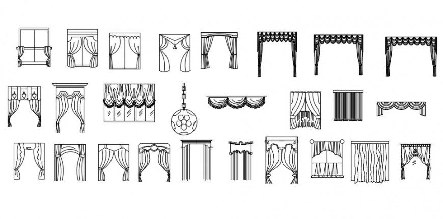 Creative window curtain elevation blocks drawing detail dwg file