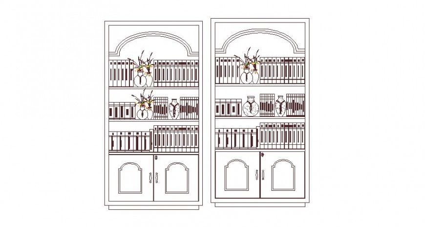 Creative wooden book case elevation block cad drawing details dwg file