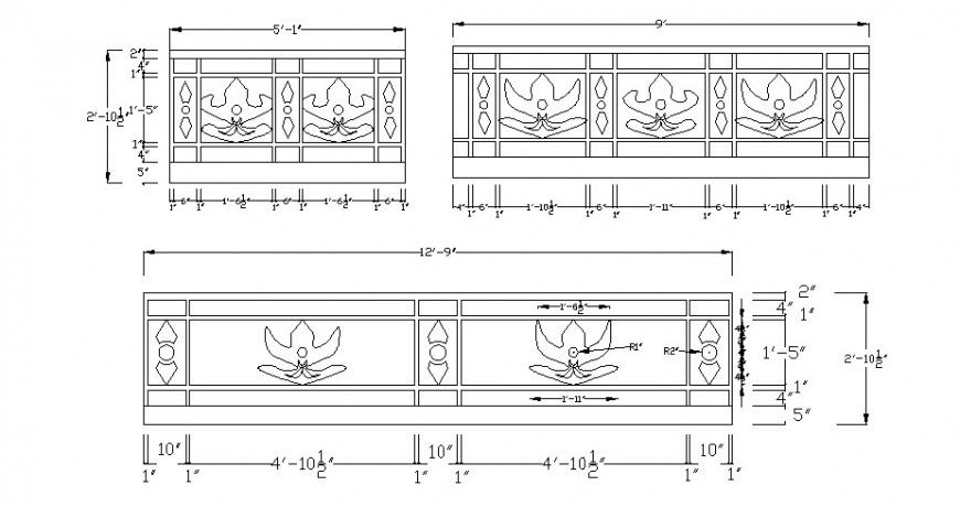 Creative wooden railing blocks cad drawing details dwg file