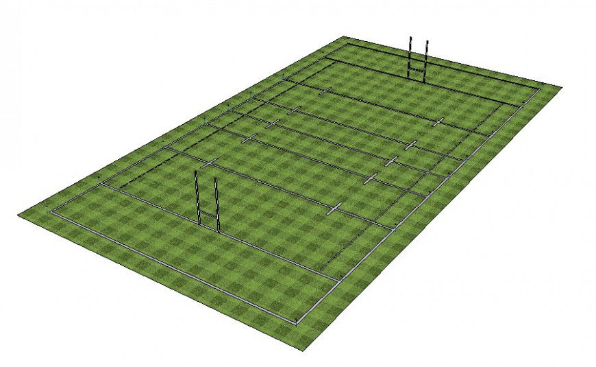 Cricket play ground 3 d modal detail dwg file
