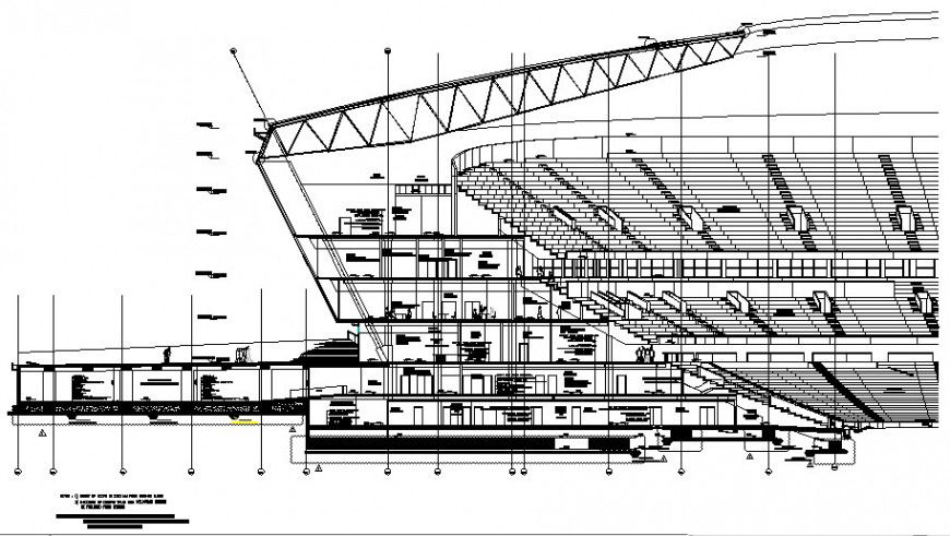 Cricket sports stadium main section cad drawing details dwg file
