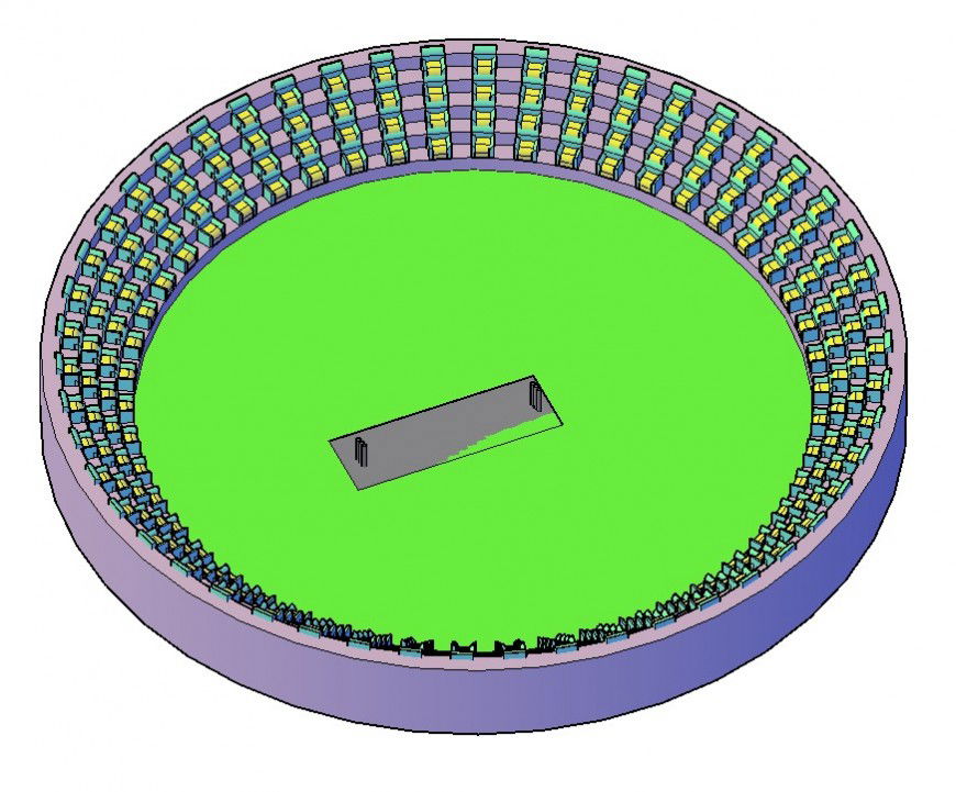 Cricket stadium detail 3d model CAD block layout file in autocad format