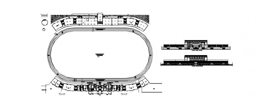 Cricket stadium elevation, section and plan cad drawing details dwg file