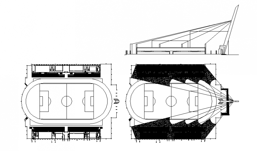 Cricket stadium elevation and plan cad drawing details dwg file