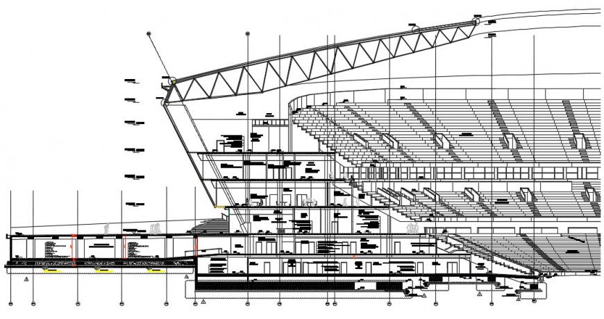 Cricket stadium main section cad drawing details dwg file
