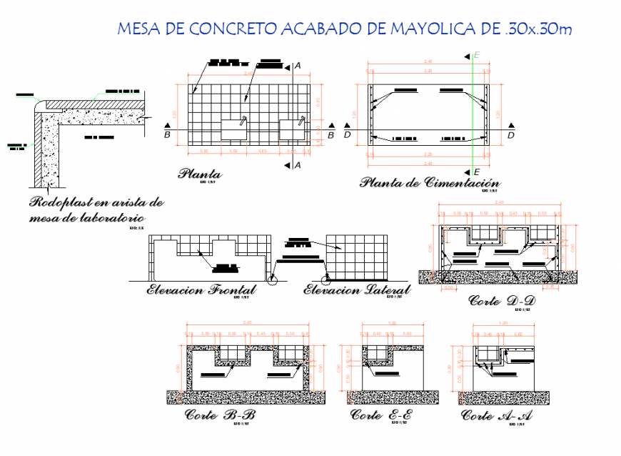 Crime Concrete dough deaylica plan and section detail dwg file