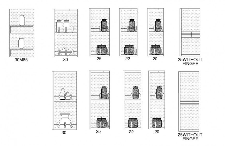 Crockery and crockery stands auto-cad drawing details dwg file
