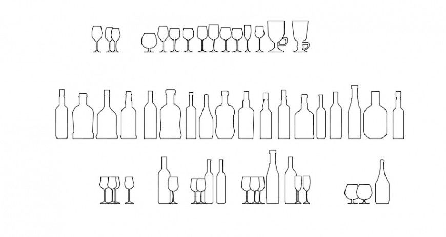 Crockery and glasses 2d block detail dwg file