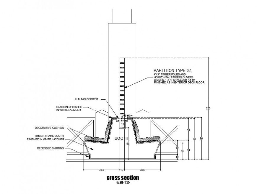 Cross section detail of booth structure CAD block layout file in dwg format