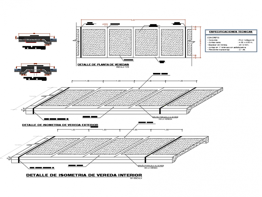 Cross section interior and exterior side walk construction details dwg file