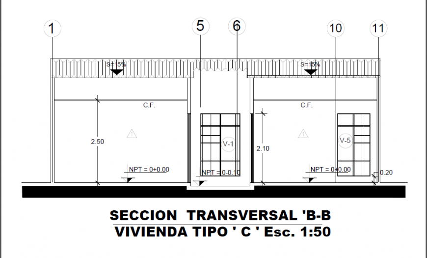 CROSS SECTION plan design drawing of villa design