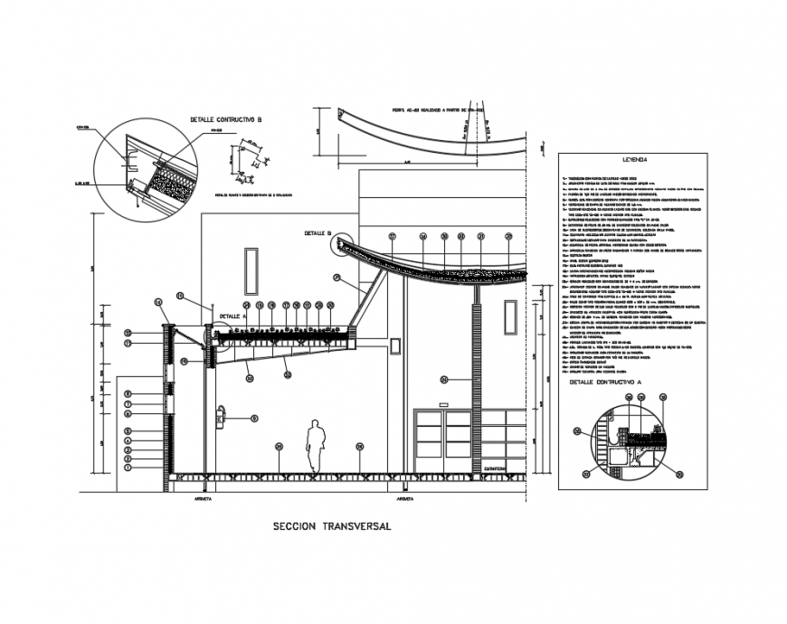 Cross section transverse constructive details of house dwg file