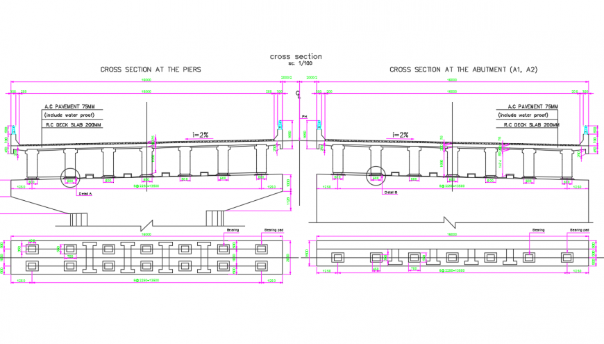 Cross structure section Detail with steel bar detail
