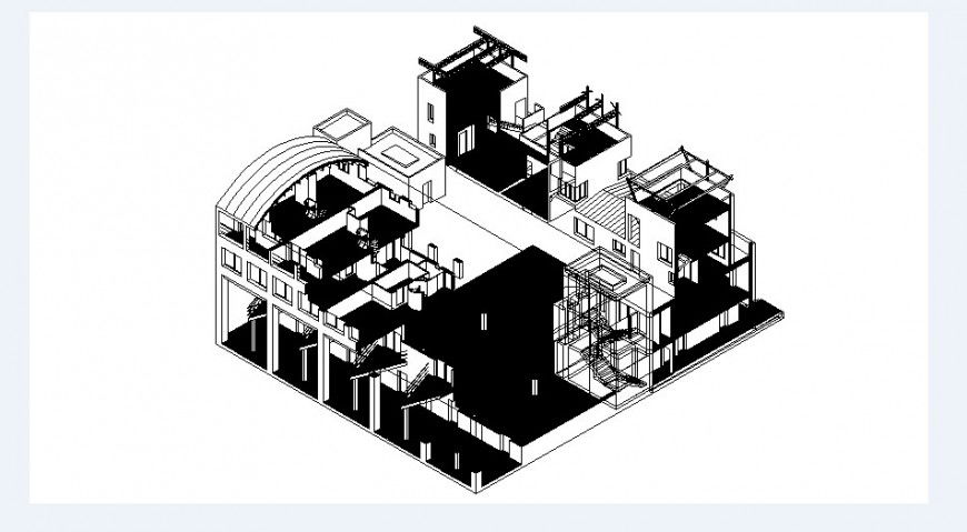 Cross view elevation 3d model drawing details of house dwg file