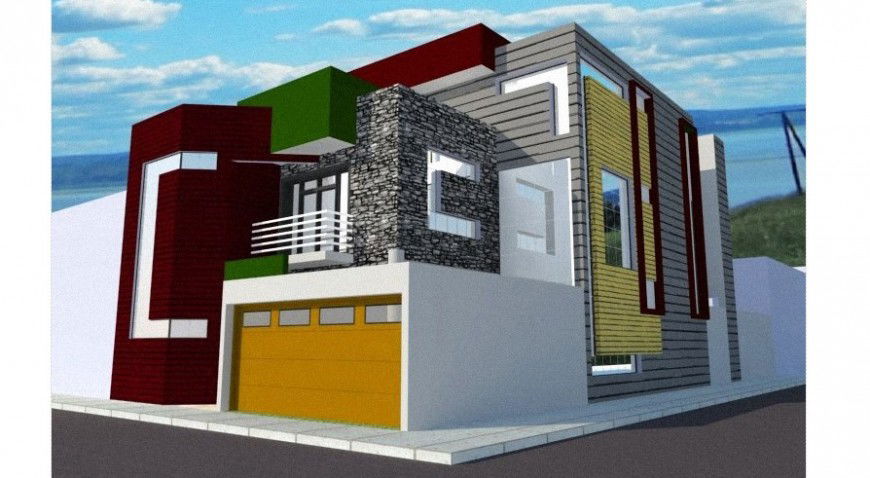 Cross view elevation details of luxurious house 3d drawing jpg file