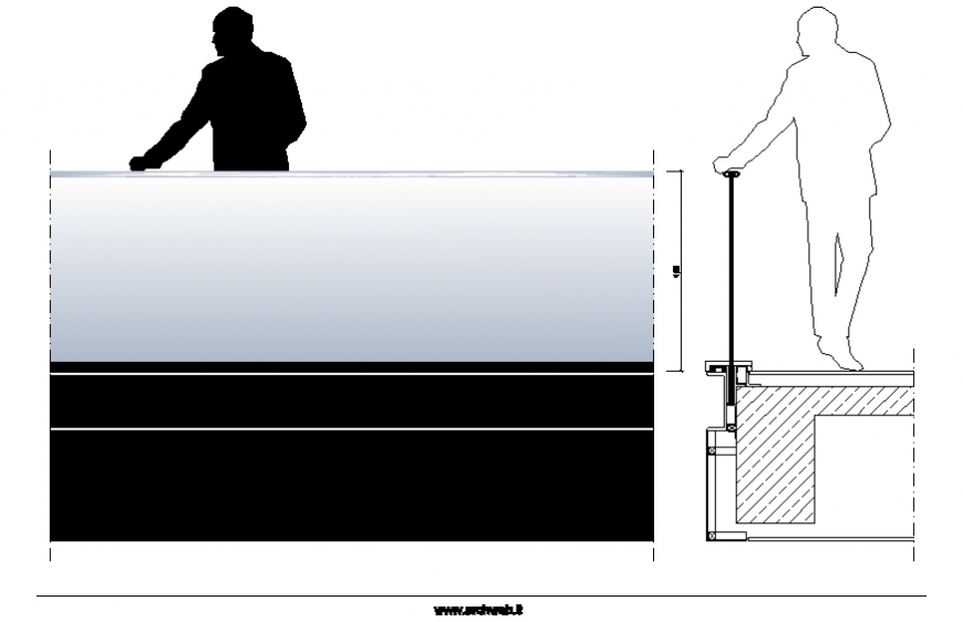 Crystal parapet wall constructive section details dwg file