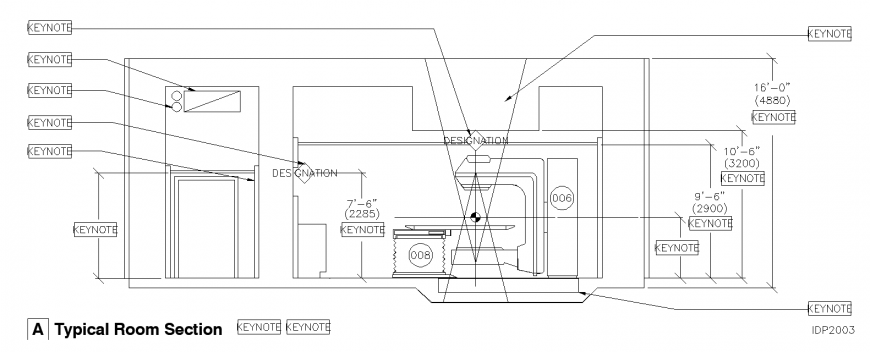CT scan room section drawing in dwg AutoCAD file.