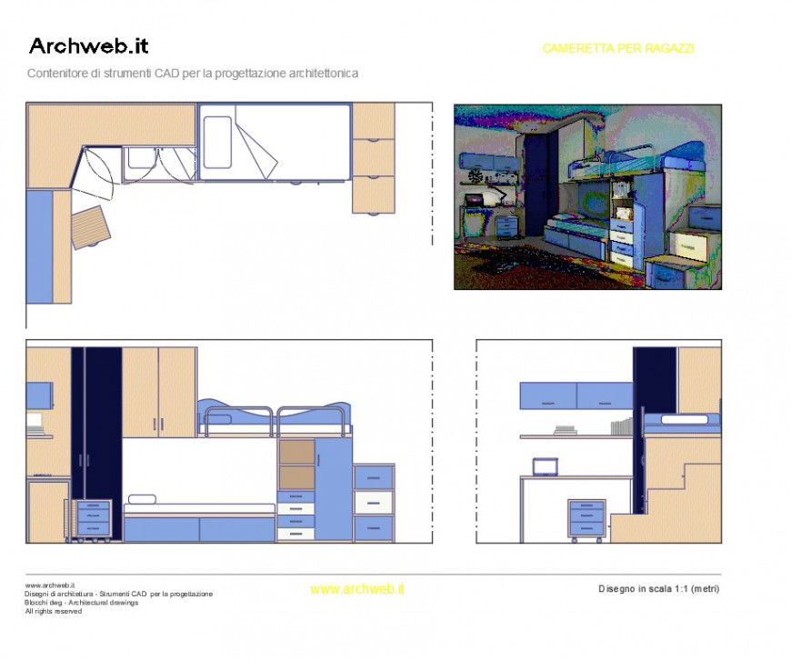 Cub board with bed planning room dwg file