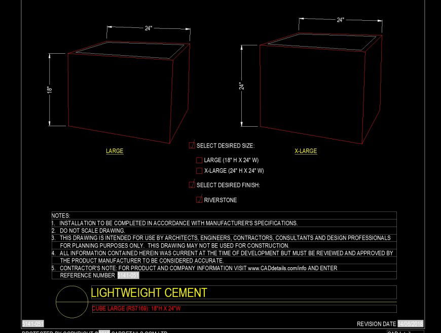 Cube large drawing of pot in dwg file.