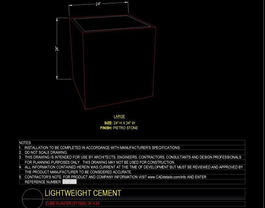 Cube planter detail drawing in dwg file.